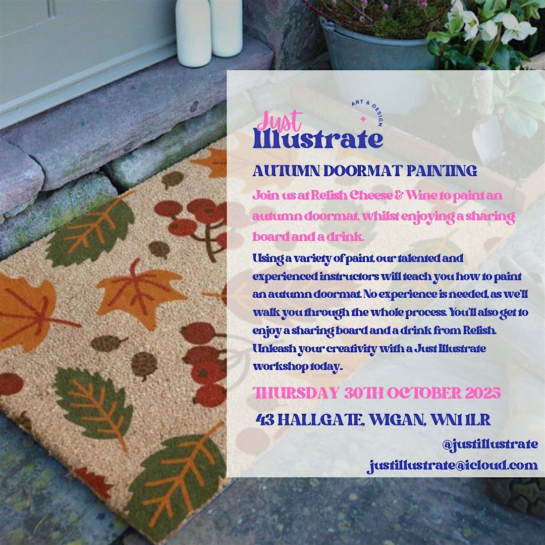 Autumn Doormat Painting, Cheese & Wine