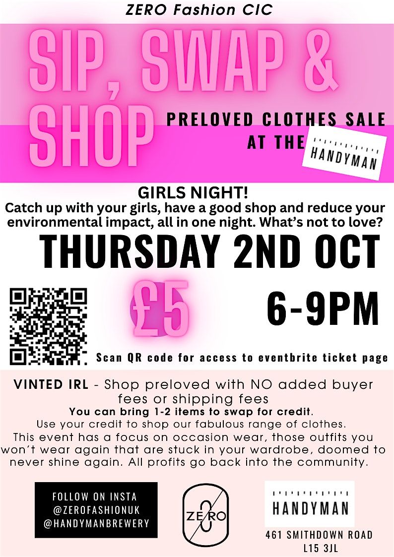 Sip, Swap & Shop, Sustainable Preloved Fashion Girls Night @ The Handyman