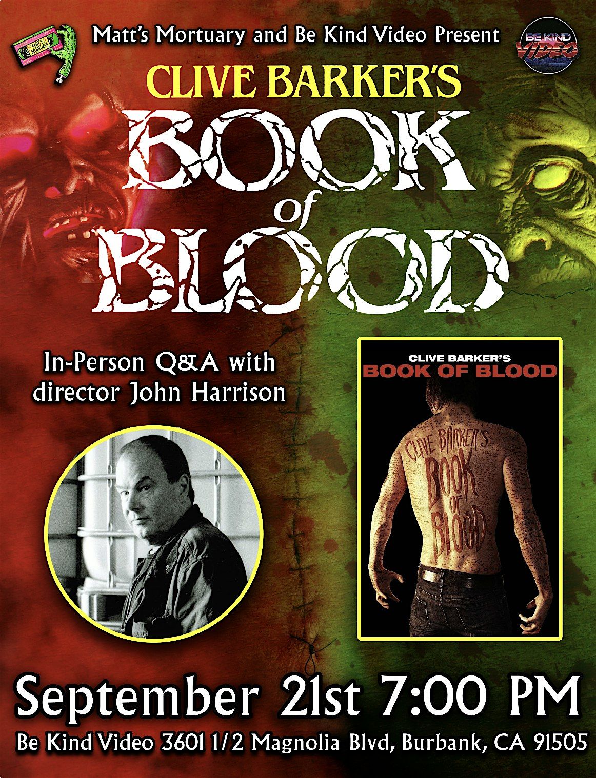 Book of Blood SCREENING Sunday 9\/21 7PM w\/Director John Harrison!