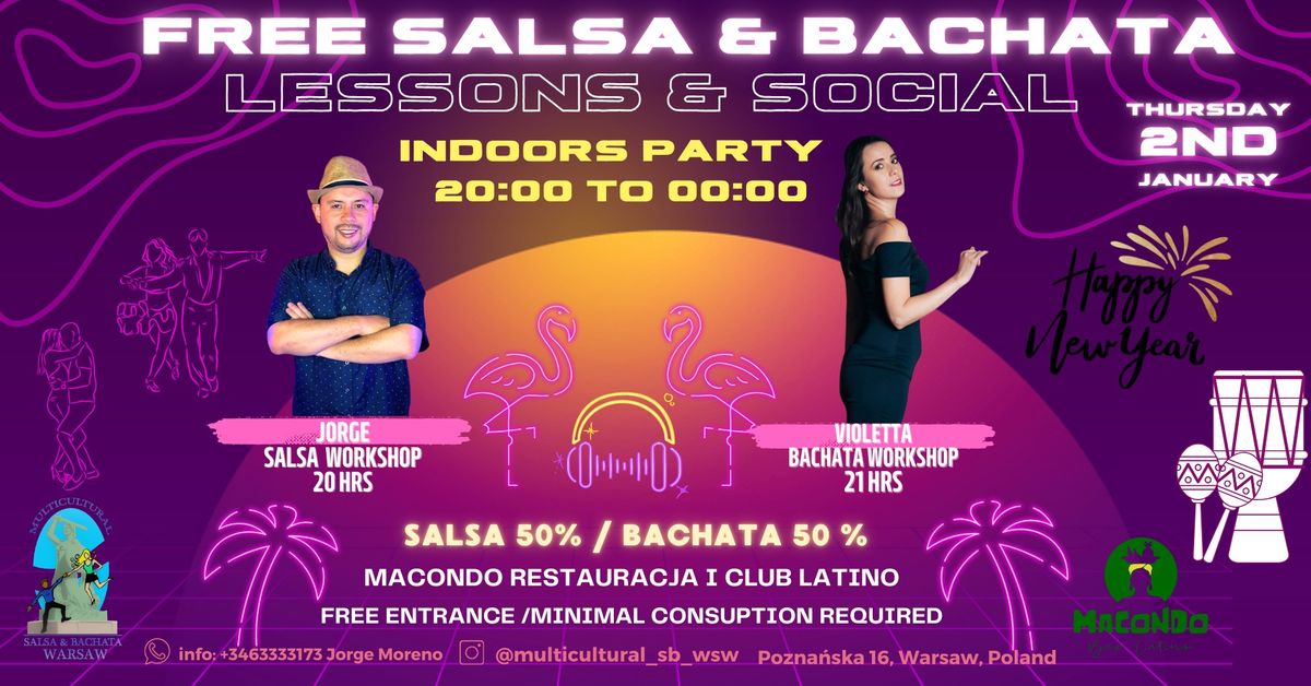 FREE INDOORS SALSA & BACHATA LESSONS AND SOCIAL DANCE