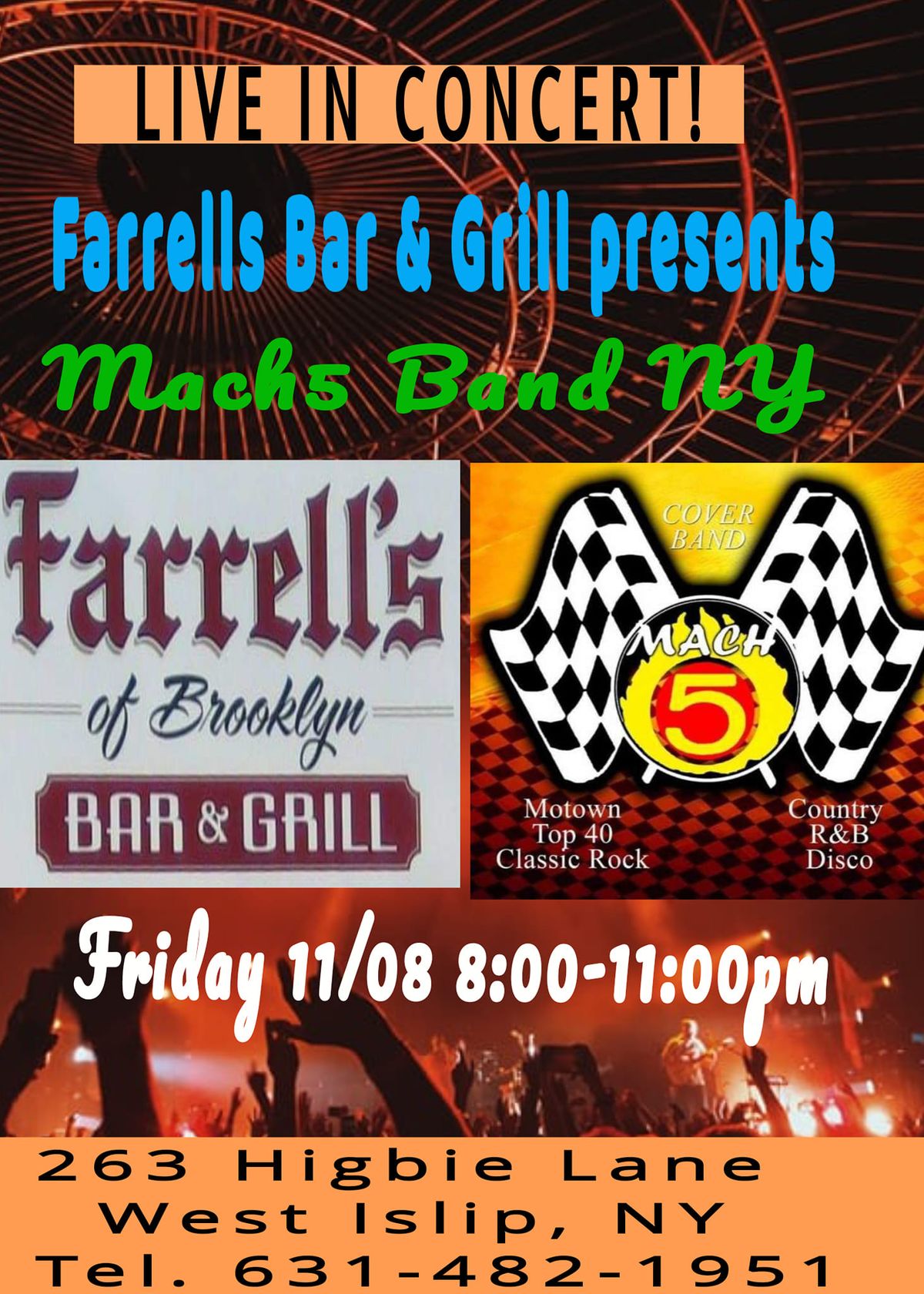 Mach5 Band returns to Farrell's Bar & Grill! 