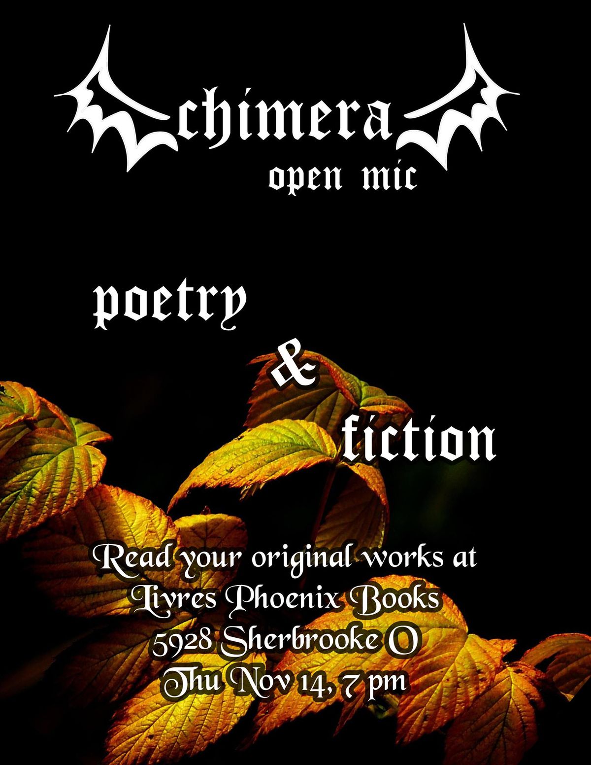 CHIMERA OPEN MIC: Share Your Works of Poetry & Fiction