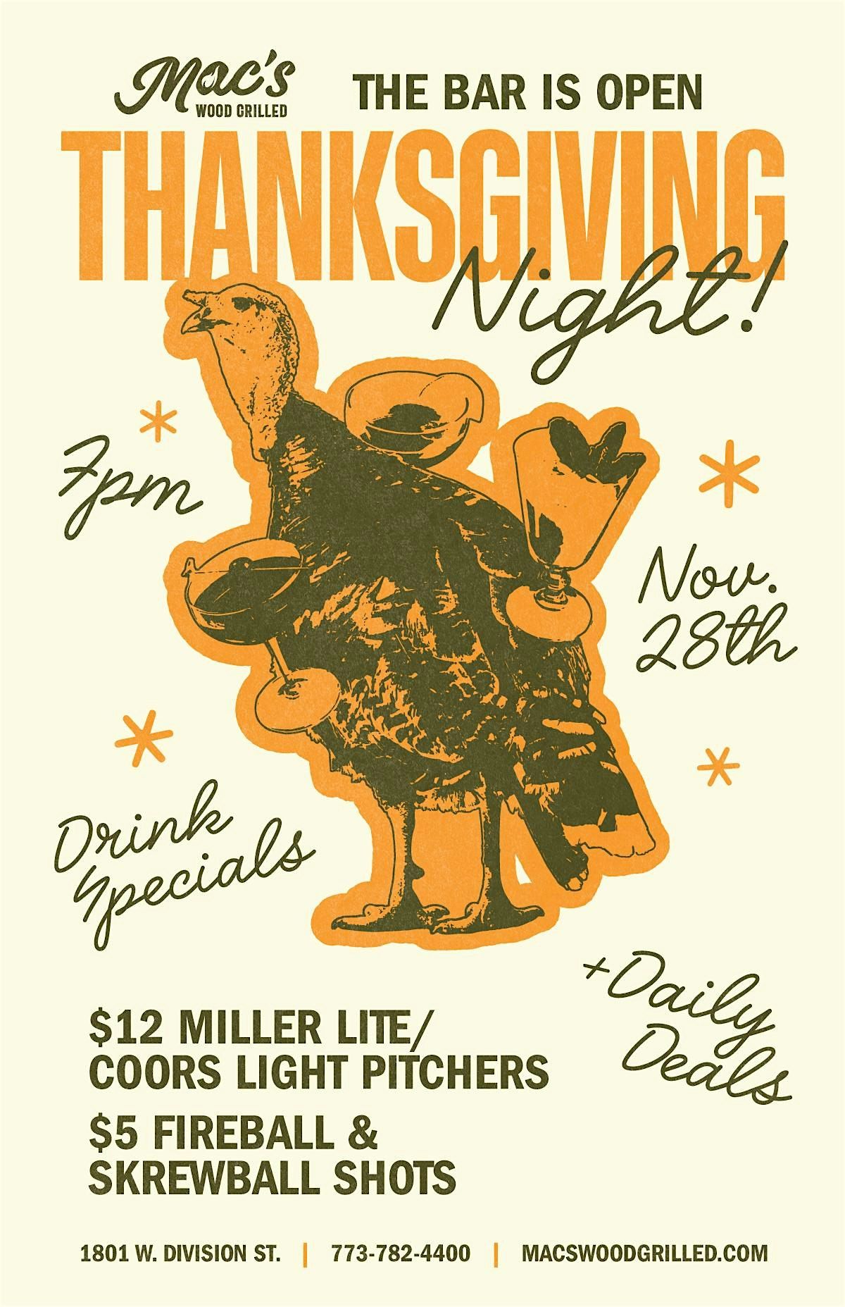 Mac\u2019s Wood Grilled is Open Thanksgiving Night!