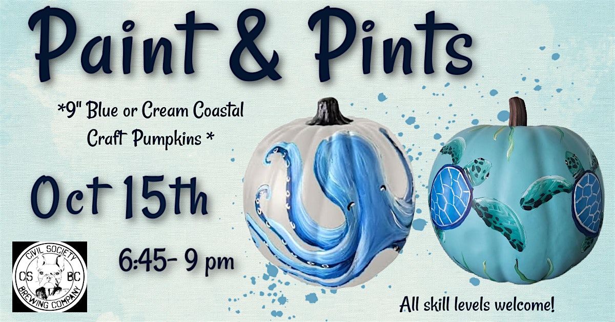 Blue and Cream Craft Pumpkins Paint Night