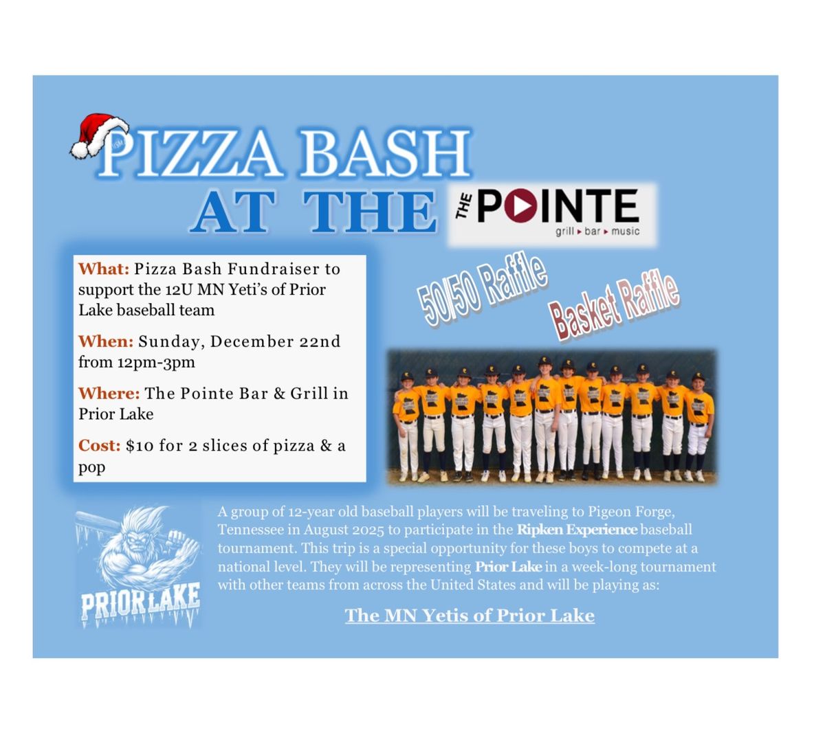 MN Yetis of Prior Lake - Pizza Bash Fundraiser at The Pointe 