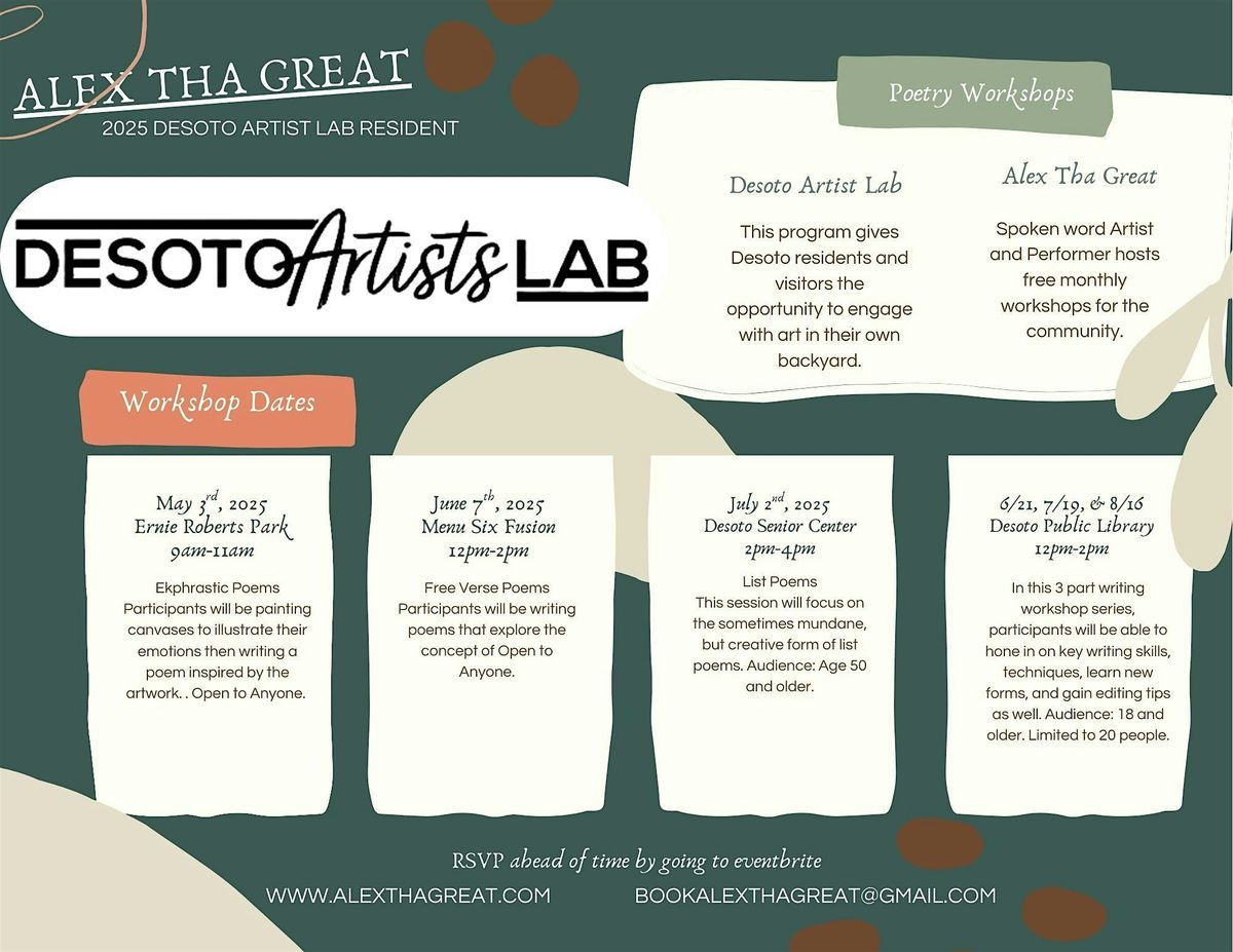 Desoto Artist Lab Presents Poetry Workshops with Alex Tha Great