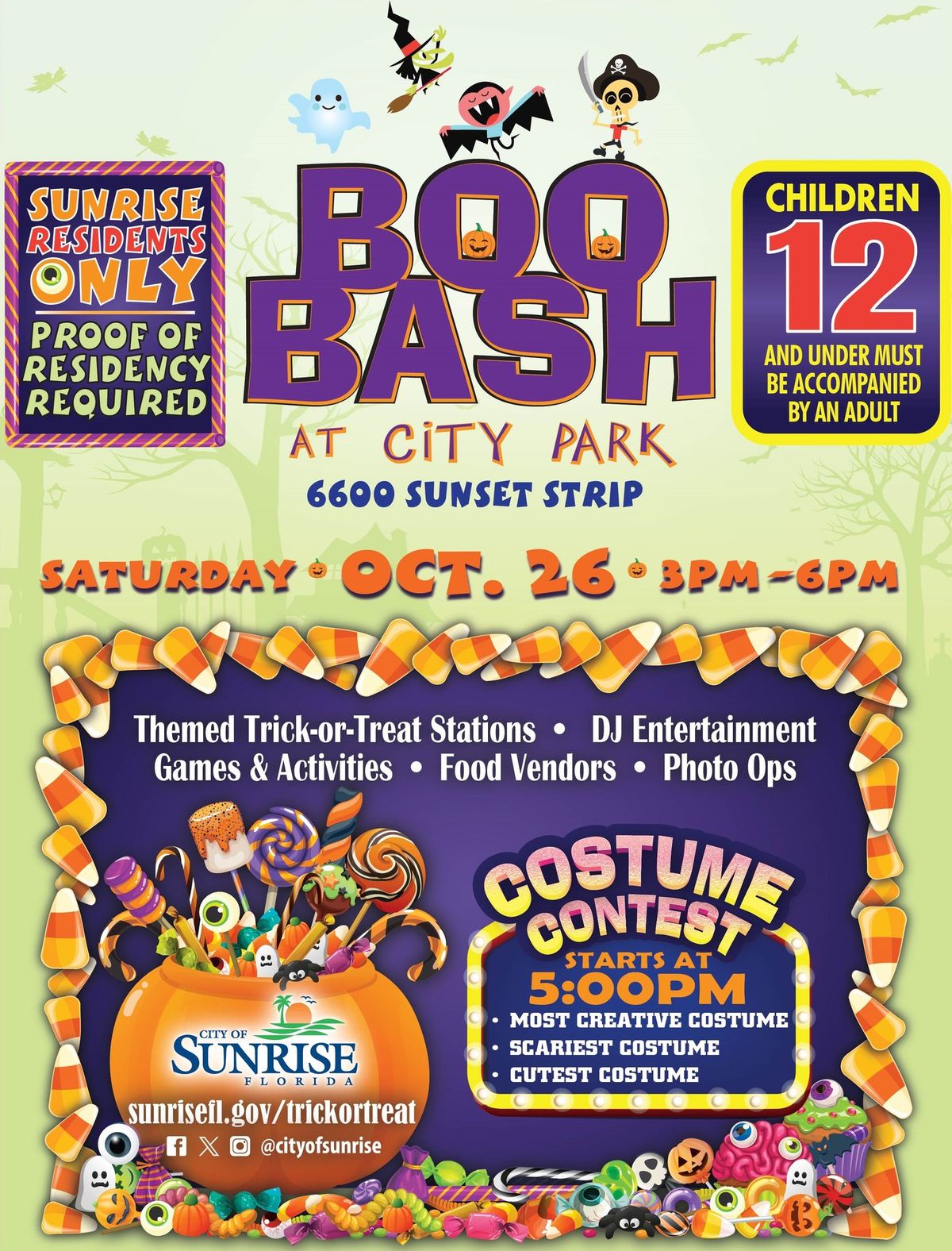 Boo Bash 2024: Trick or Treating at City Park Exclusively for Sunrise residents