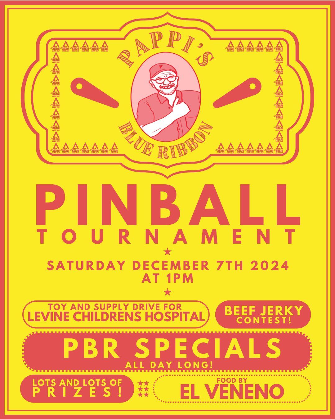 Pappi's Blue Ribbon Pinball Tournament and Supply Drive!