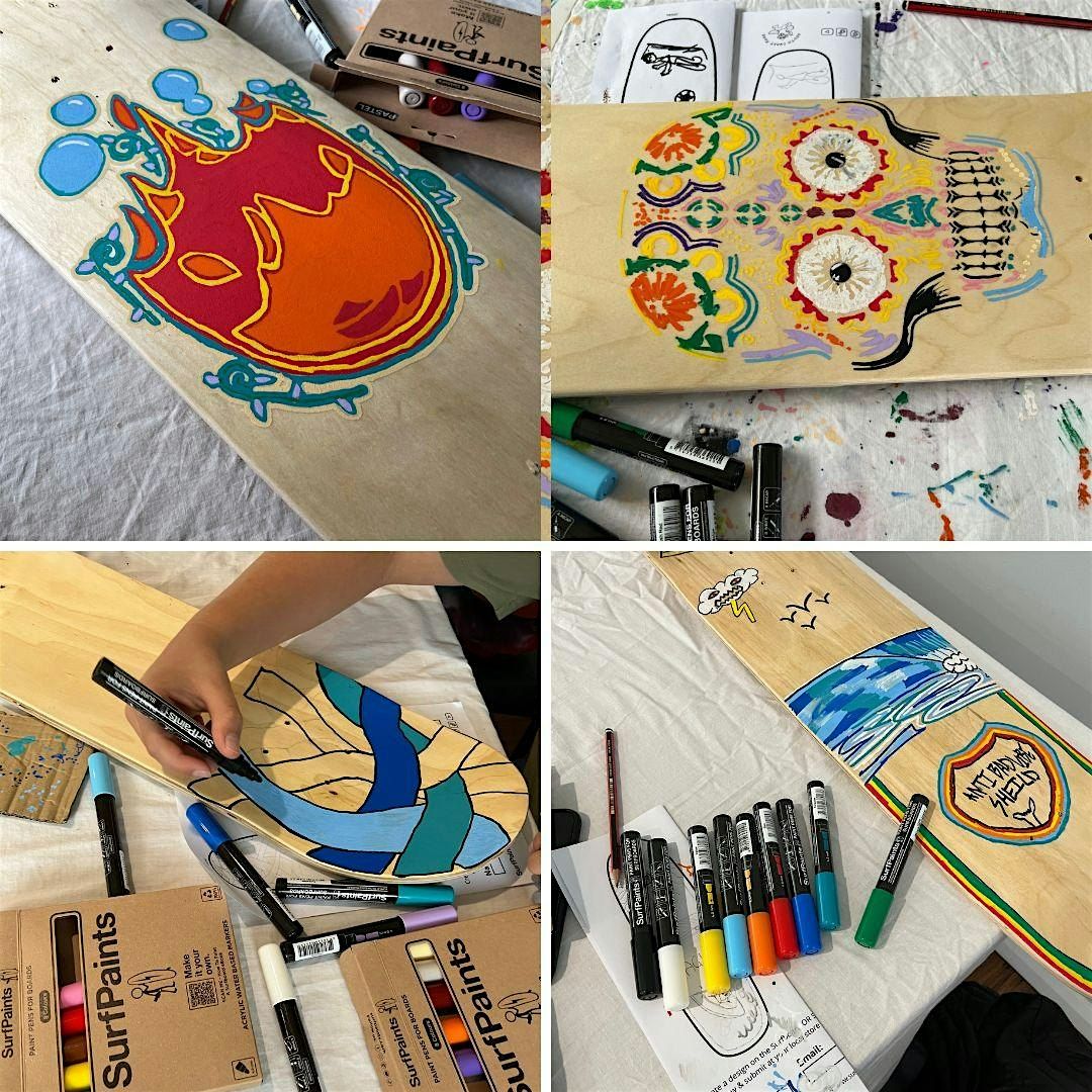 FREE 1 pm Paint a Skateboard school holiday workshop, for 12-24year old.