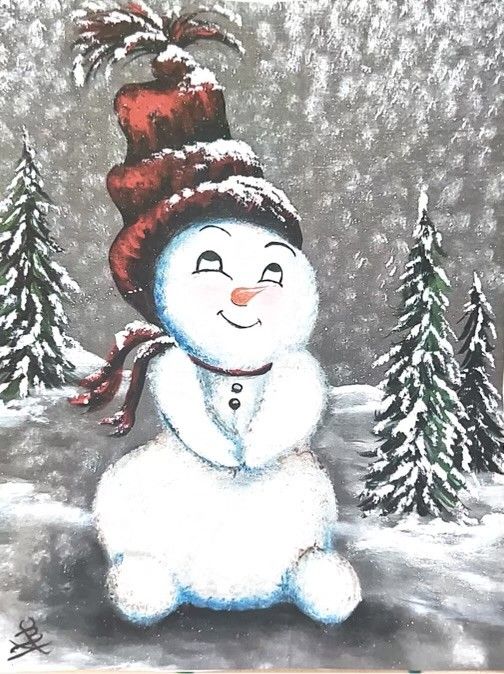 Winter Snowman adult painting class