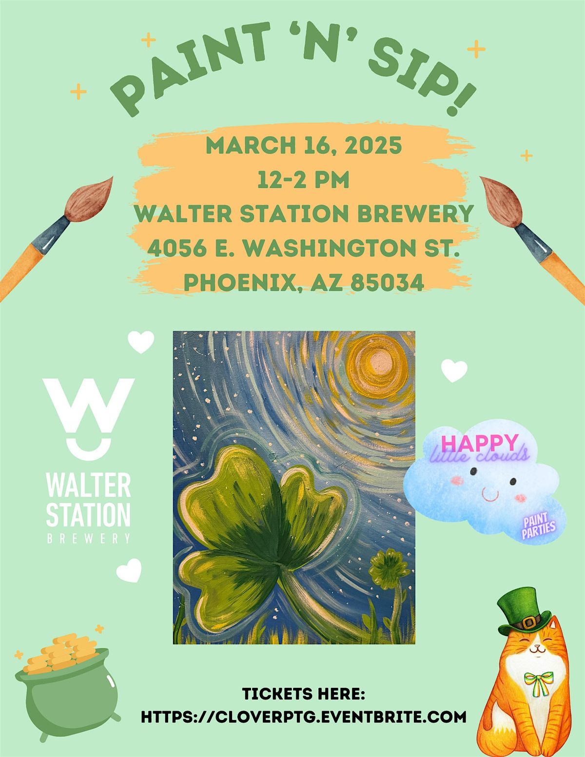 Lucky Clover Paint and Sip at Walter Station Brewery with Happy Lil Clouds!