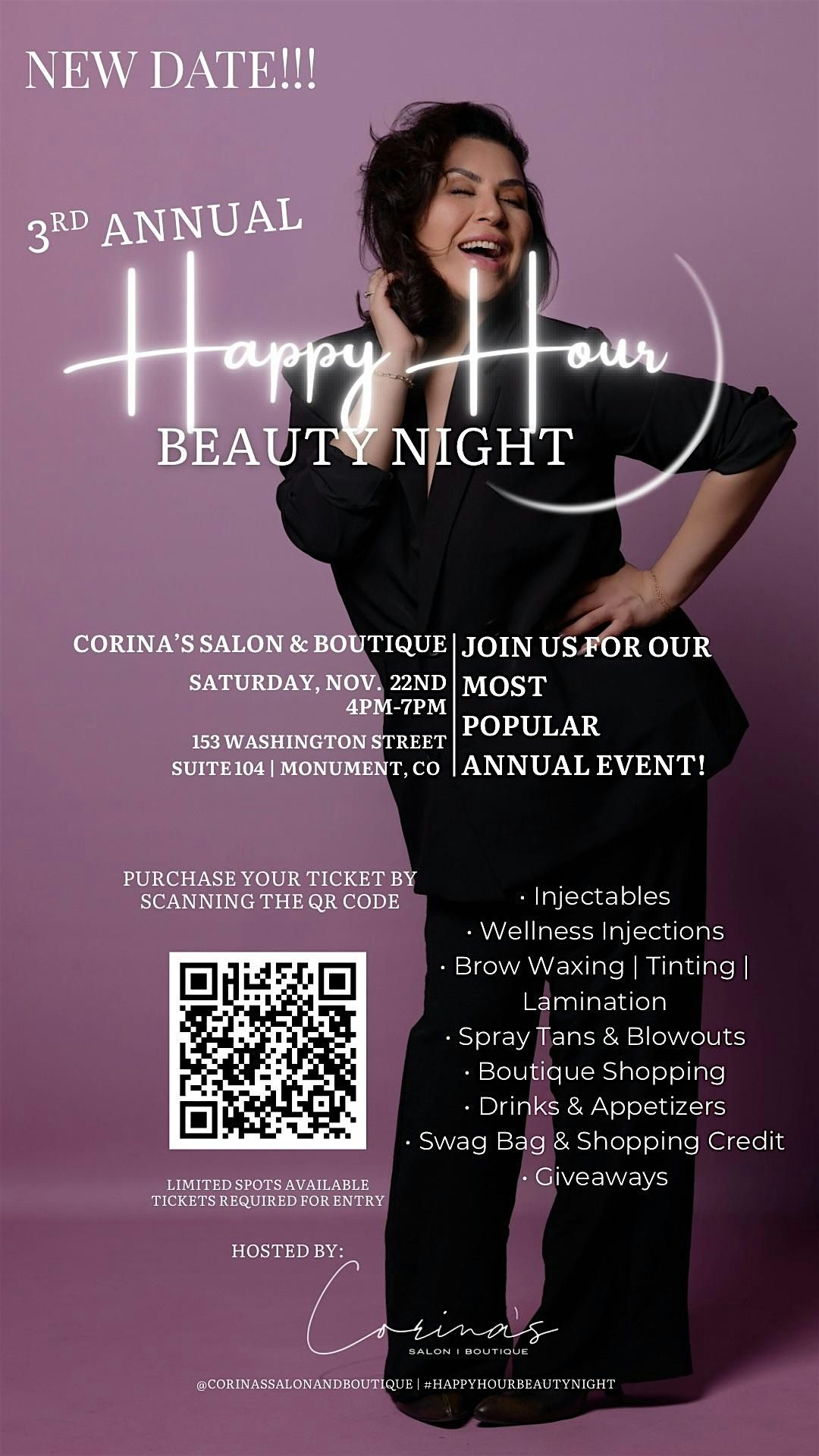 NEW DATE! 3rd Annual Happy Hour Beauty Night at Corina\u2019s!
