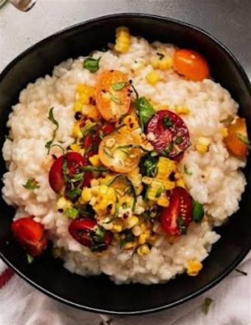 Summertime Risotto with Proscuitto and Vegetables, Summer Fruit Crisp