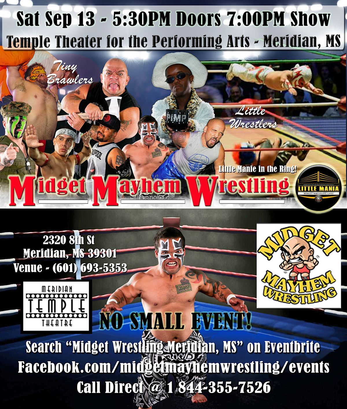 Midget Mayhem Wrestling Rips Through the Ring! Meridian MS (All-Ages)
