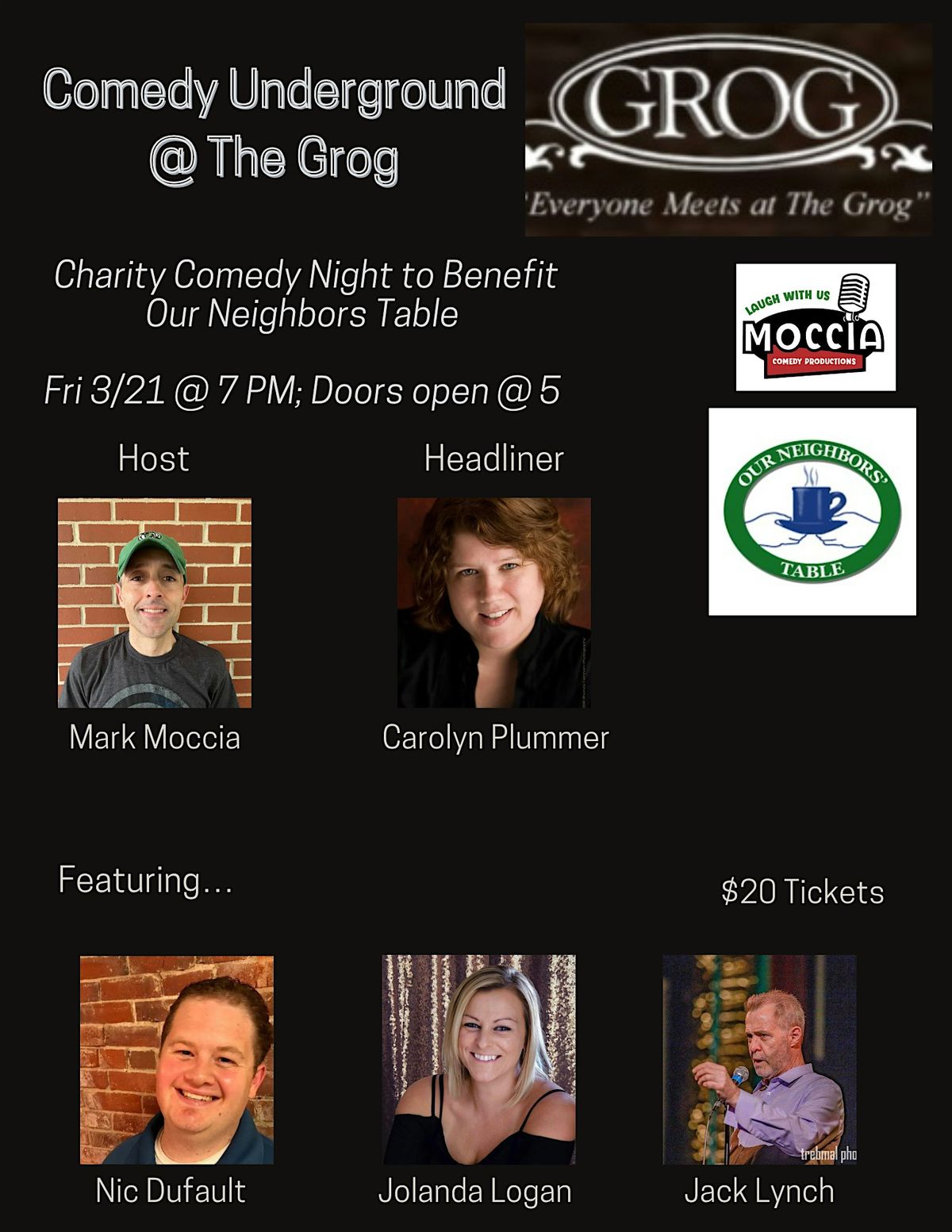 21+ Charity Comedy Underground @ The Grog to benefit Our Neighbor's Table!