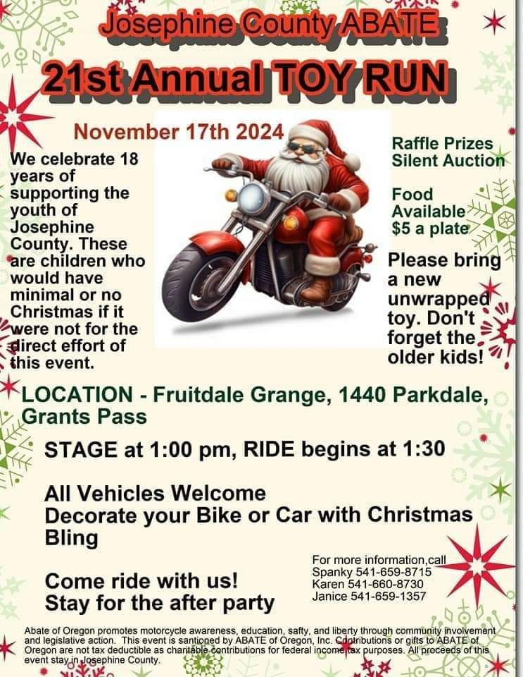 Josephine County A.B.A.T.E 21st Annual Toy Run 