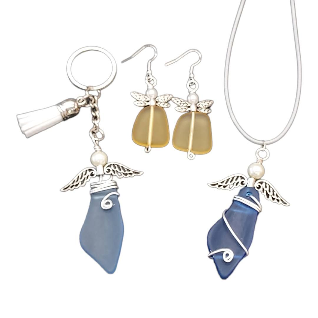 Angel Sea Glass Pendant\/Earrings\/Keychain