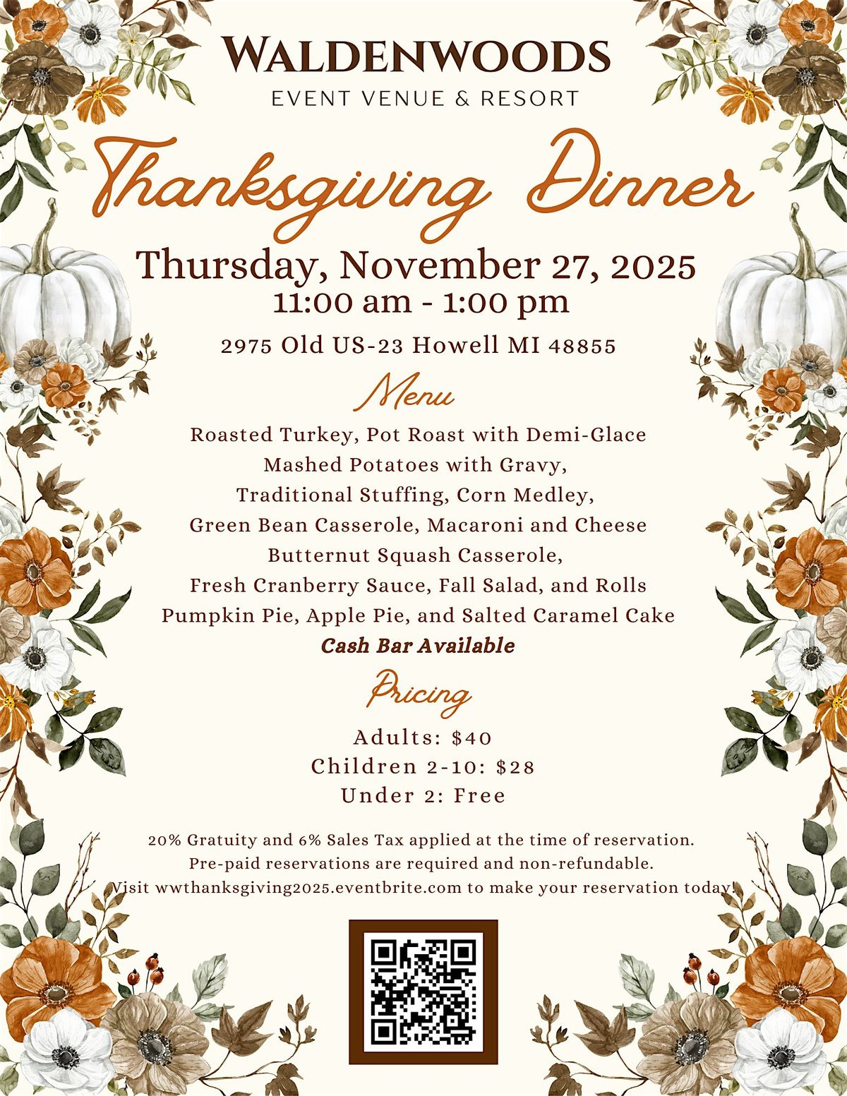 Waldenwoods Thanksgiving Dinner 2025
