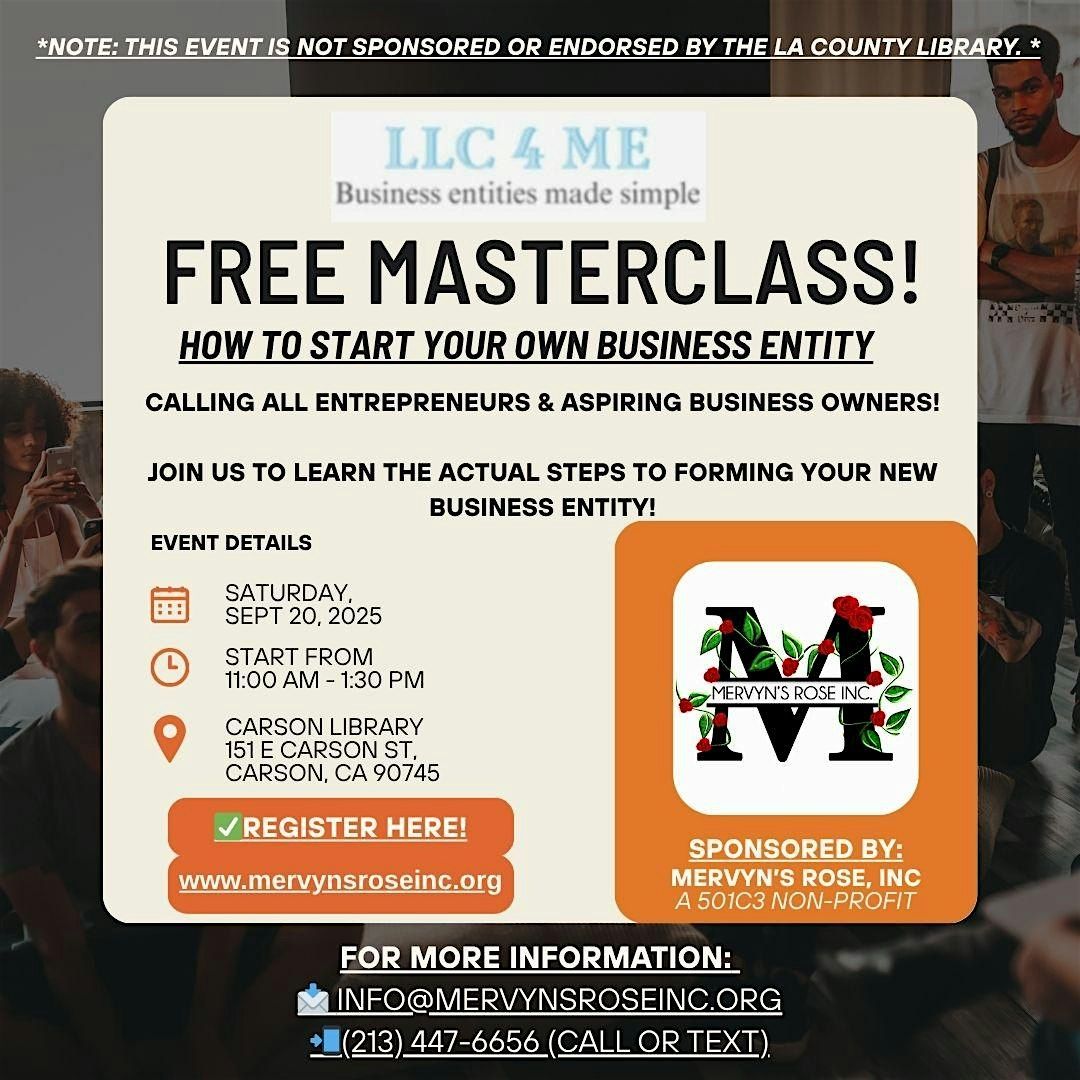 12\/6 FREE MASTERCLASS: HOW TO START A NEW BUSINESS ENTITY