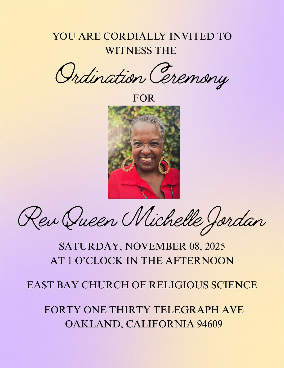 Ordination Ceremony for Reverend Queen Michelle Jordan