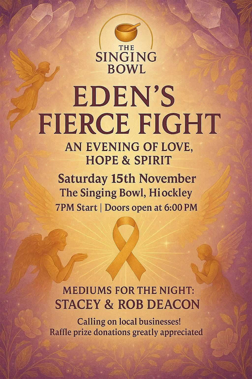 Charity EDEN\u2019S FIERCE FIGHT \u2013with mediumship demonstration