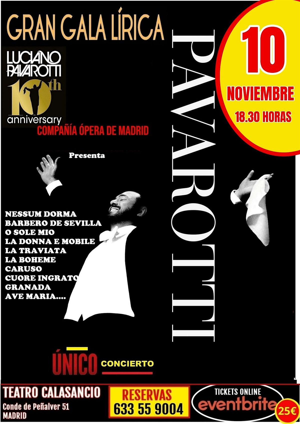 GALA LIRICA PAVAROTTI. TEATRO CALASANCIO MADRID