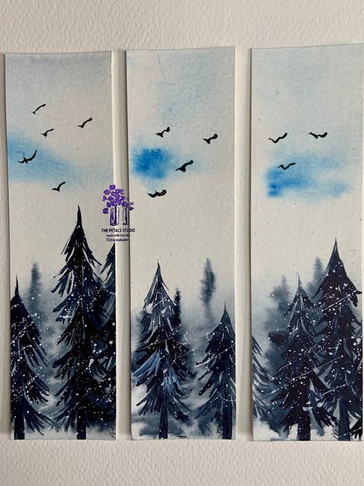 Watercolour Misty Snowy Forest Painting Bookmarks Workshop