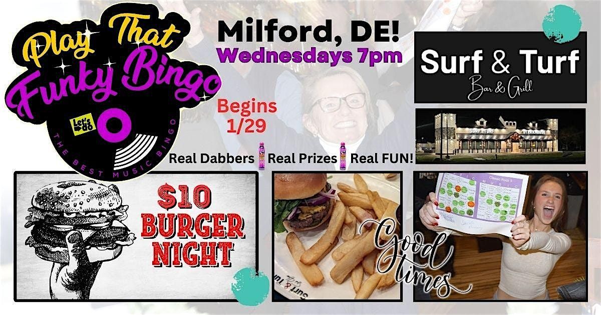 Play That FUNKY BINGO in Milford, DE @ Surf & Turf Bar & Grill