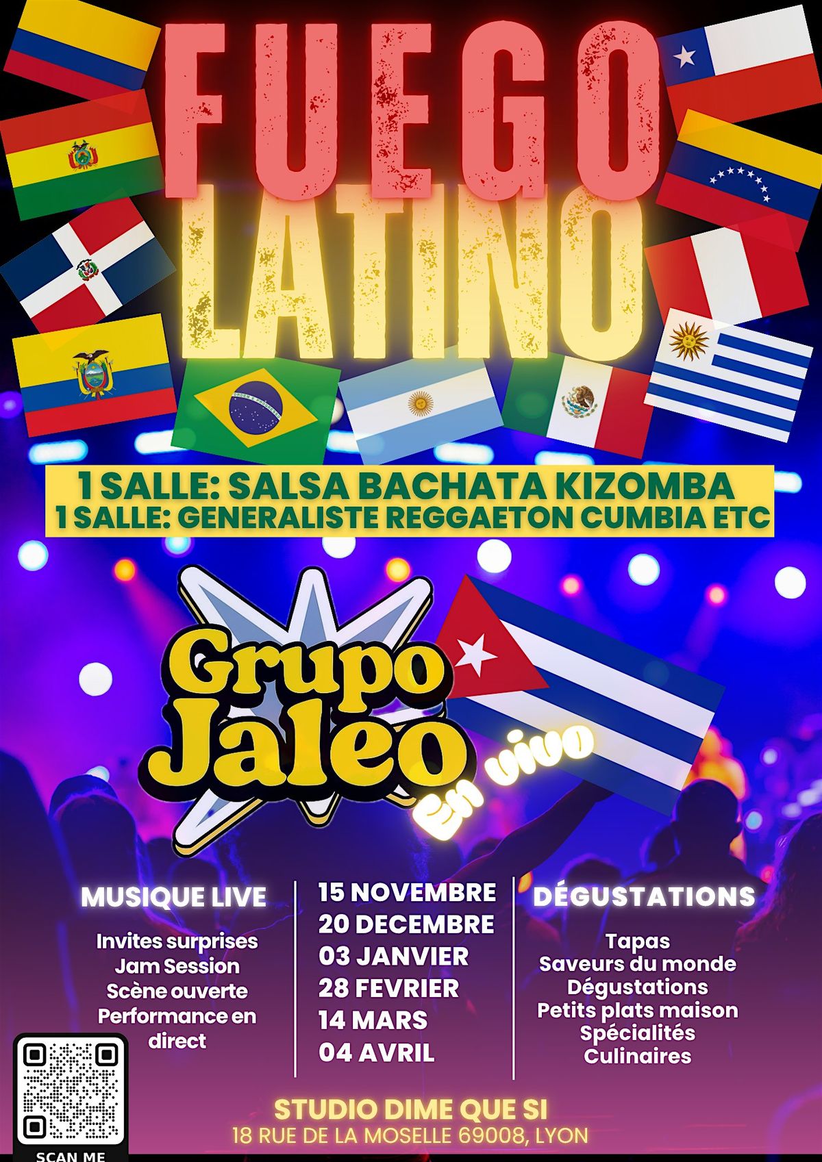 Fuego Latino Soiree Party Salsa Bachata Kizomba 2 salles Fiesta Latina SBK