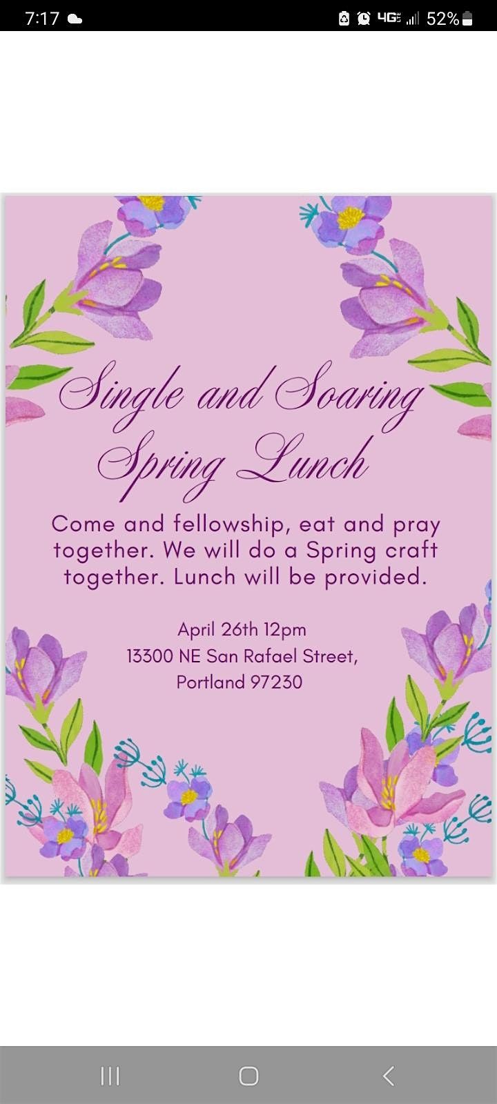 Single and Soaring Spring Lunch and craft