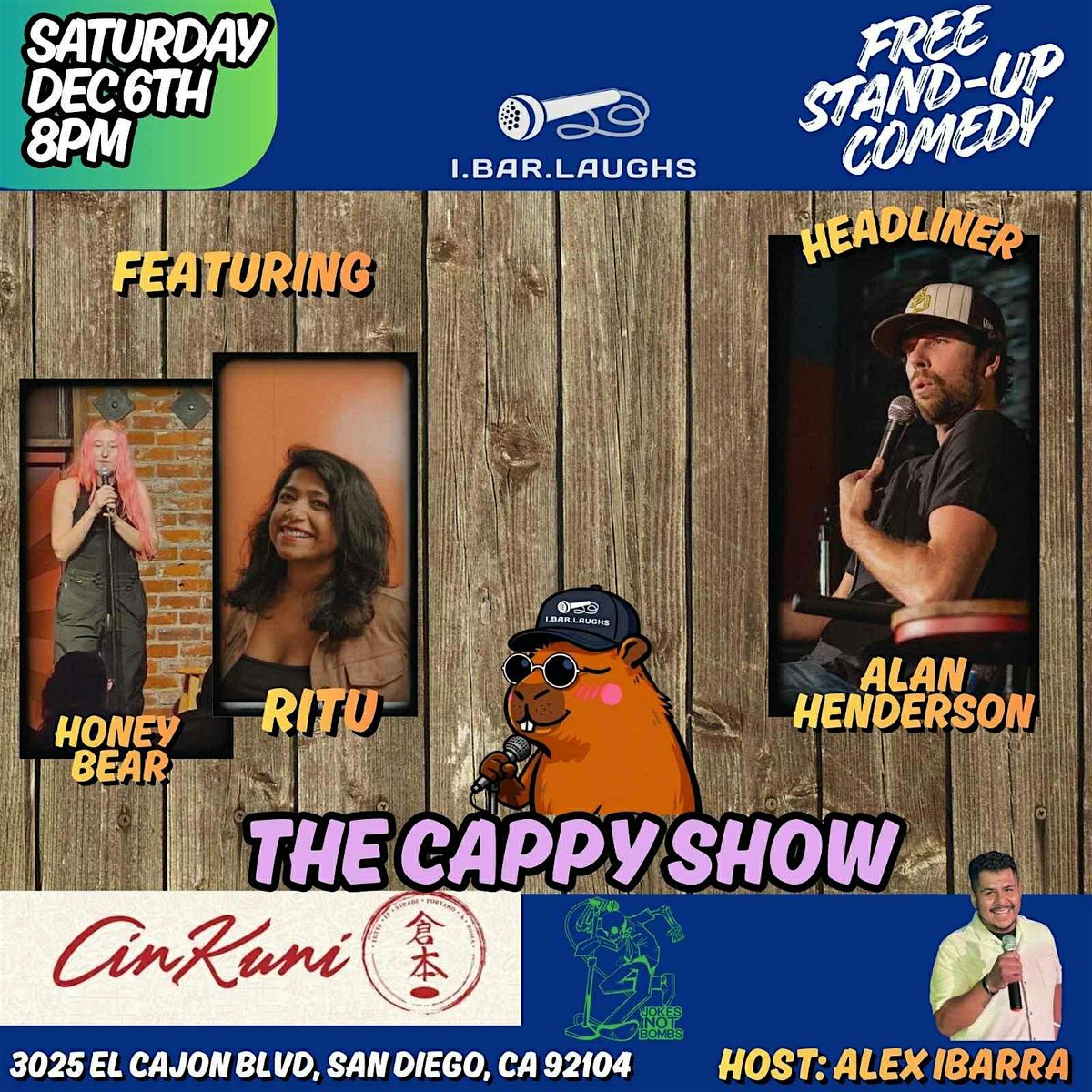 FREE STANDUP COMEDY SHOW  ALERT! Dec. 6th at CinKuni in North Park.  18+