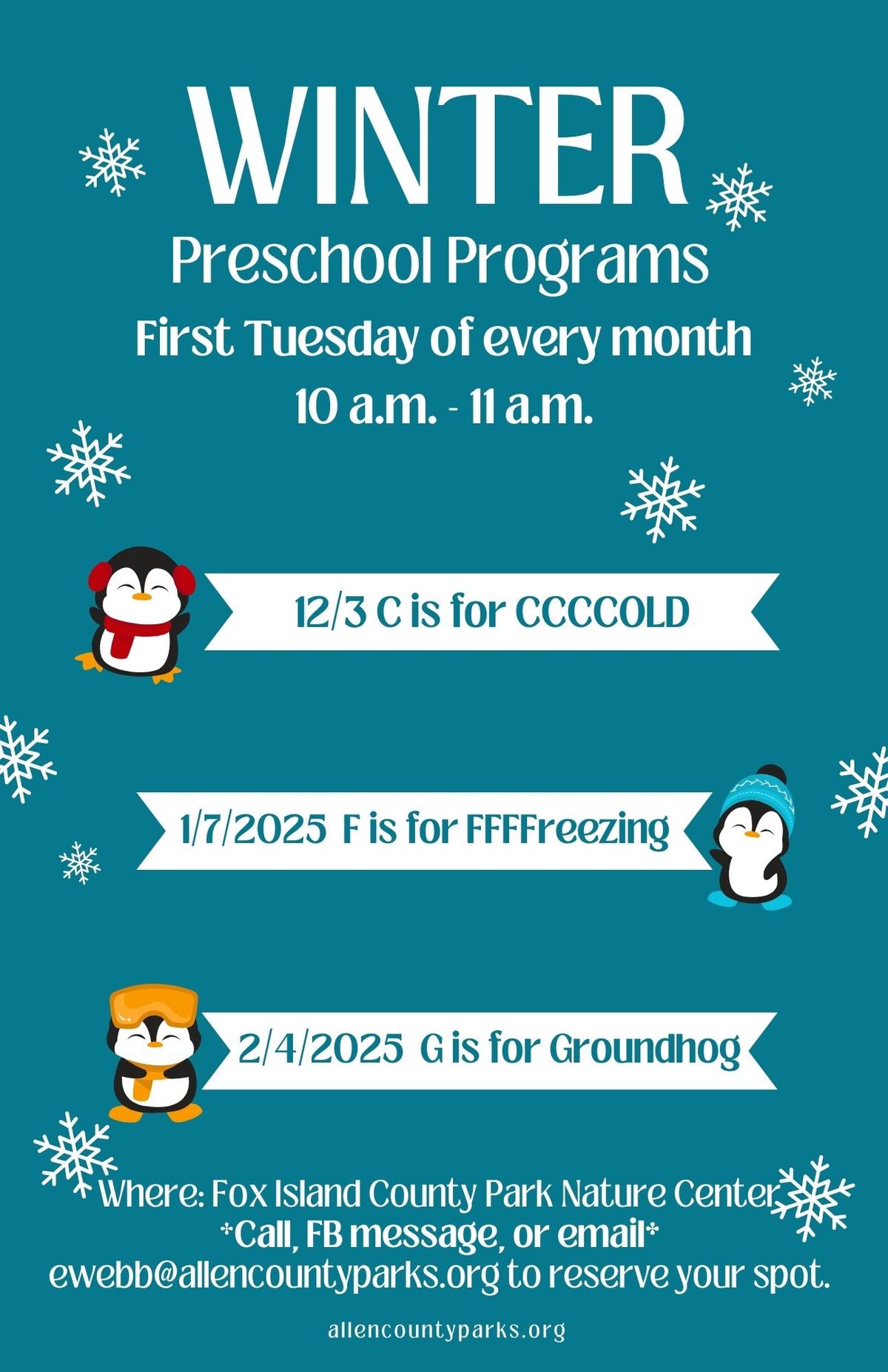 Winter Preschool Programs: Mark your calendars