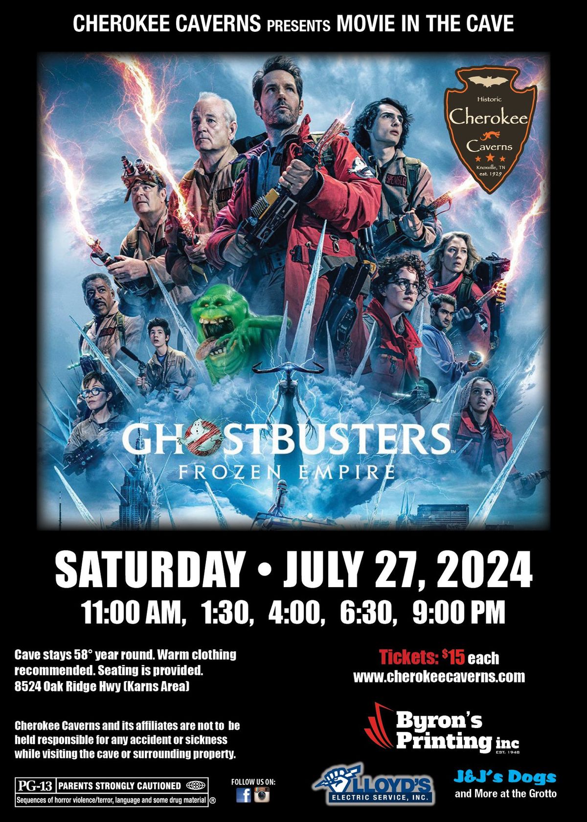 Cherokee Caverns presents Movie in the Cave~Ghostbusters Frozen Empire