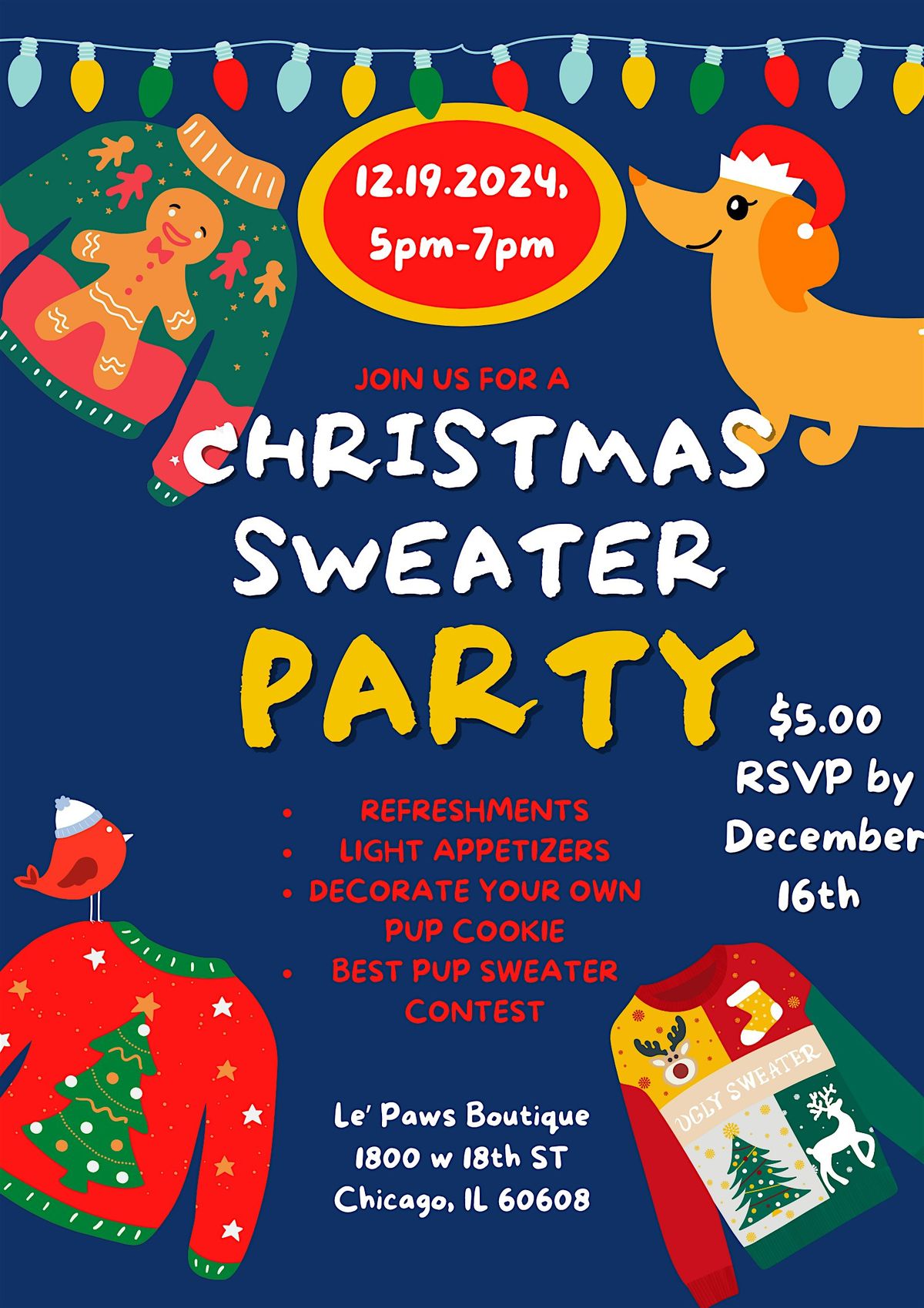 Pup Christmas Sweater Party $5.00 Fee