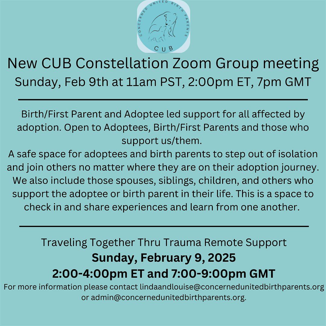 CUB Birth Parent, Adoptee, and Supports Zoom