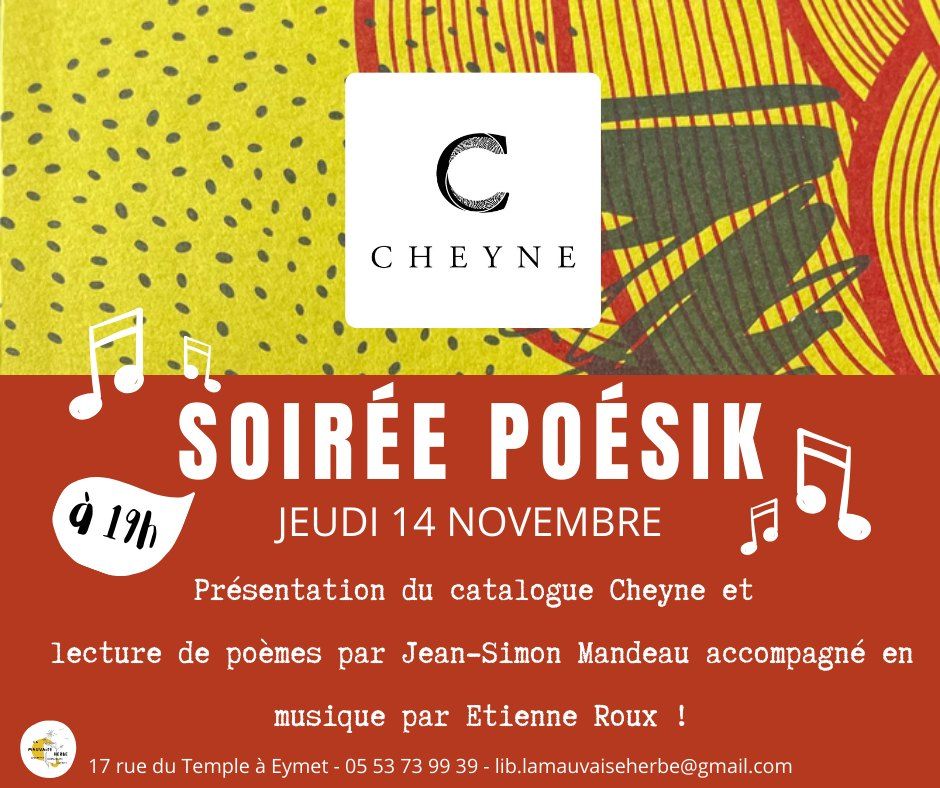 Soir\u00e9e po\u00e9sik avec les \u00e9ditions Cheyne et Etienne Roux