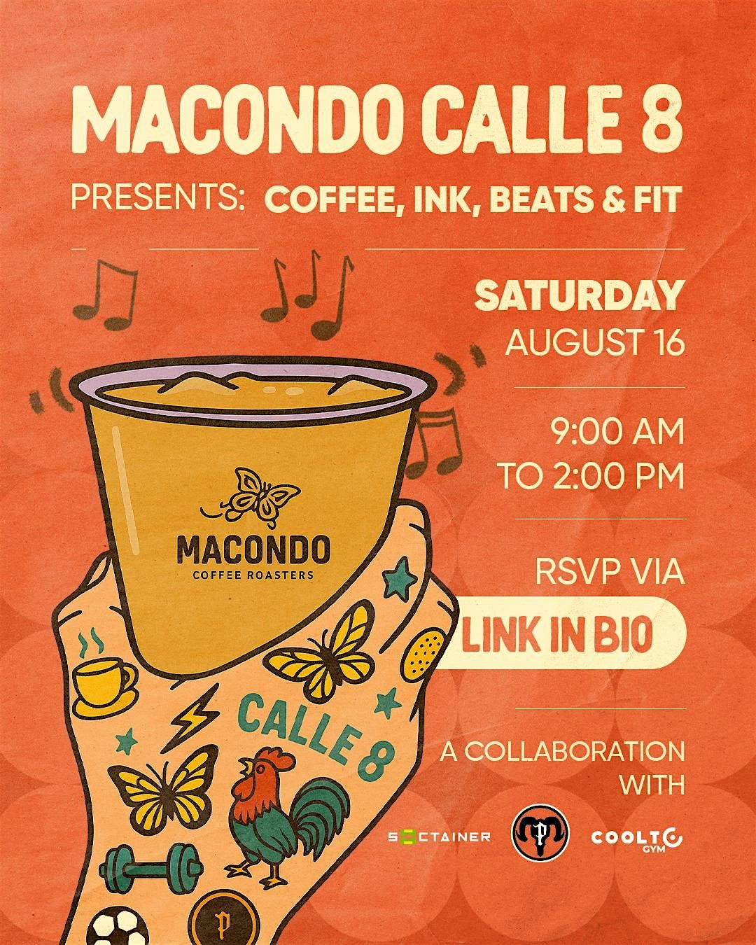 Macondo Calle 8 presents: Coffee, Ink, Beats & Fit. Coffee party.