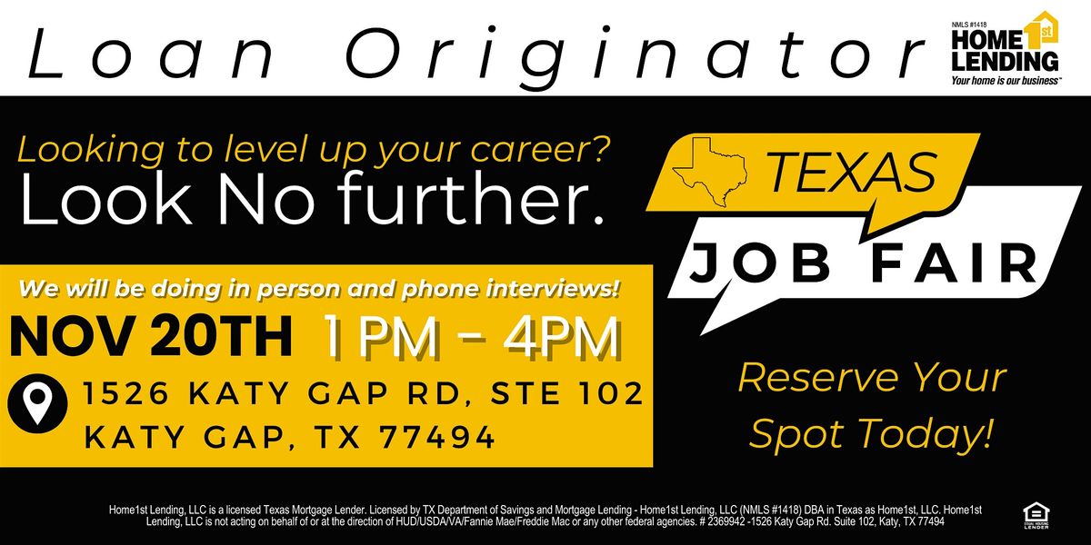 Texas Home1st Lending Loan Originator Job Fair