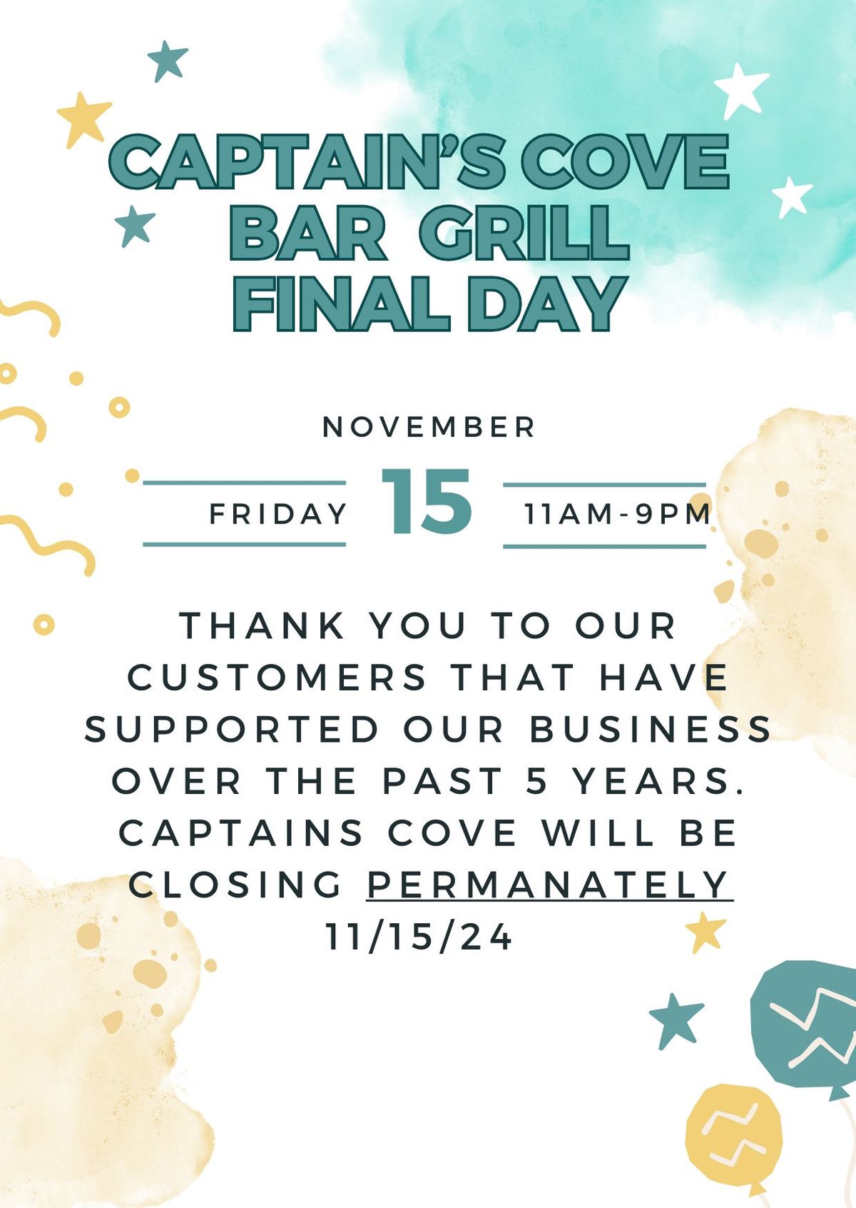 Captain's Cove Bar & Grill FINAL DAY