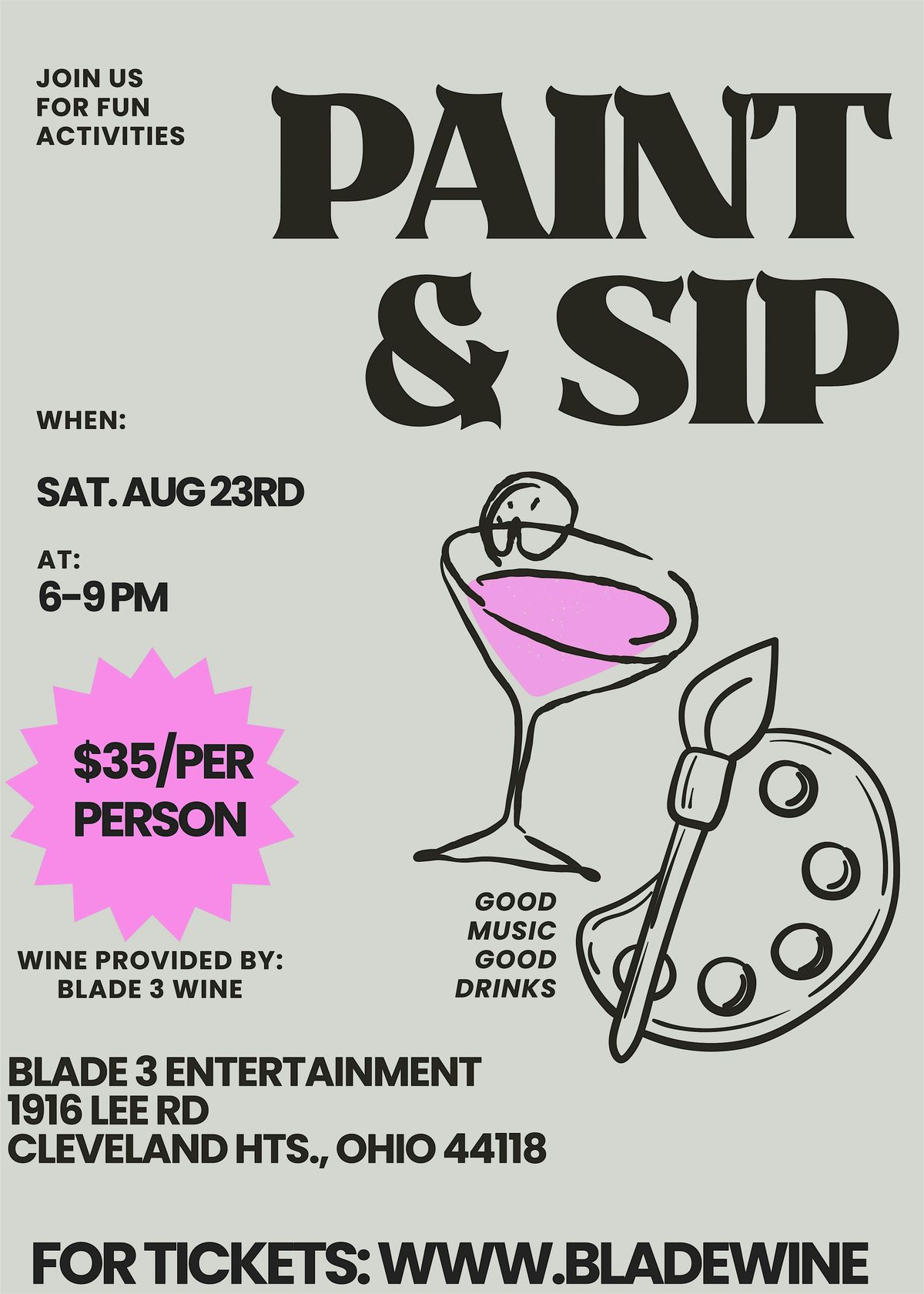 Paint & Sip w\/ Blade 3 Wine