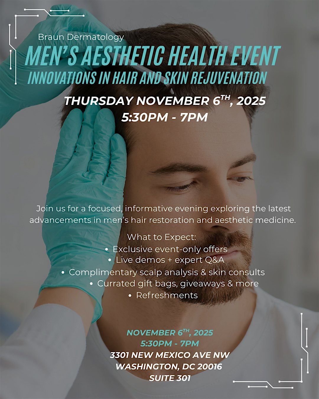 Men\u2019s Aesthetic Health Event:   Innovations in Hair and Skin Rejuvenation