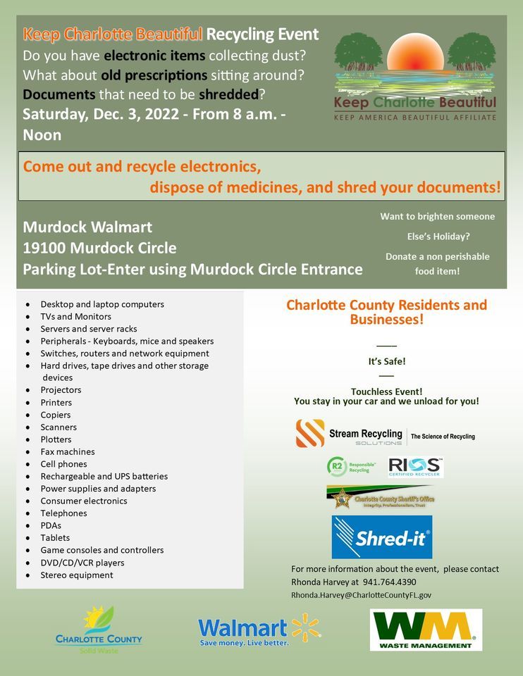 KCB EWaste Recycling and Shredding Event Charlotte County Residents
