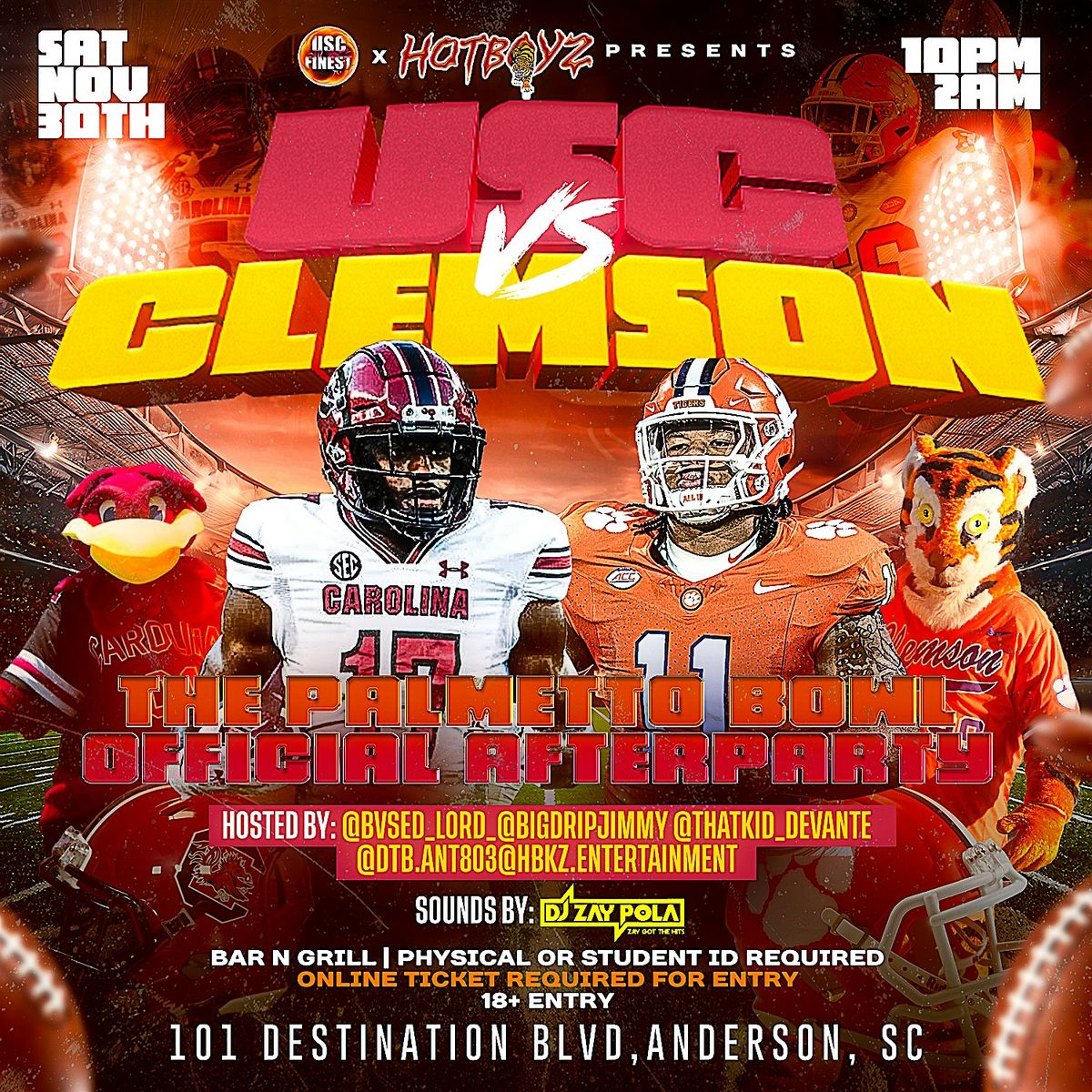 USC VS. CLEMSON THE PALMETTO BOWL OFFICIAL AFTERPARTY