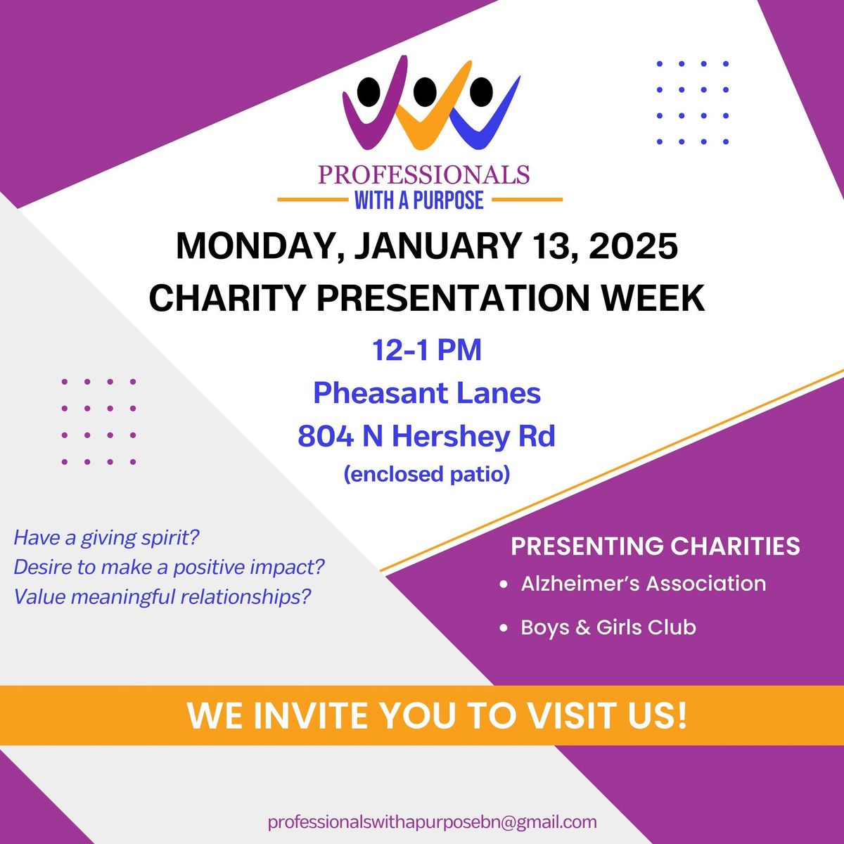 Professionals With A Purpose: January Charity Presentation Week