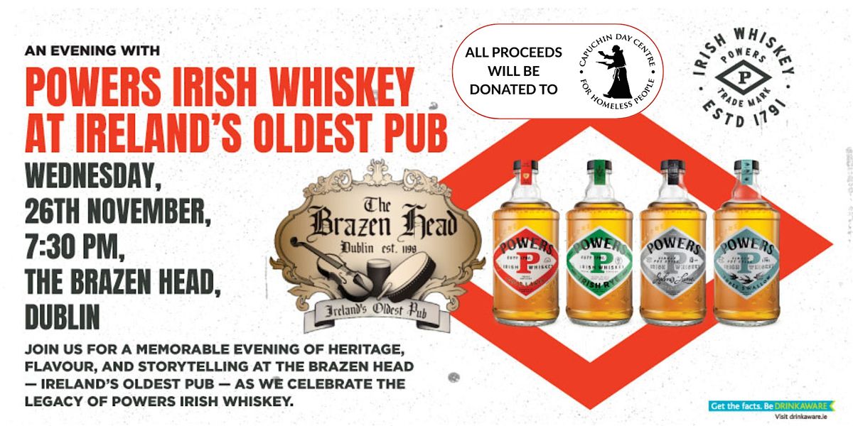 Powers Irish Whiskey Tasting at The Brazen Head (Fundraising Event)