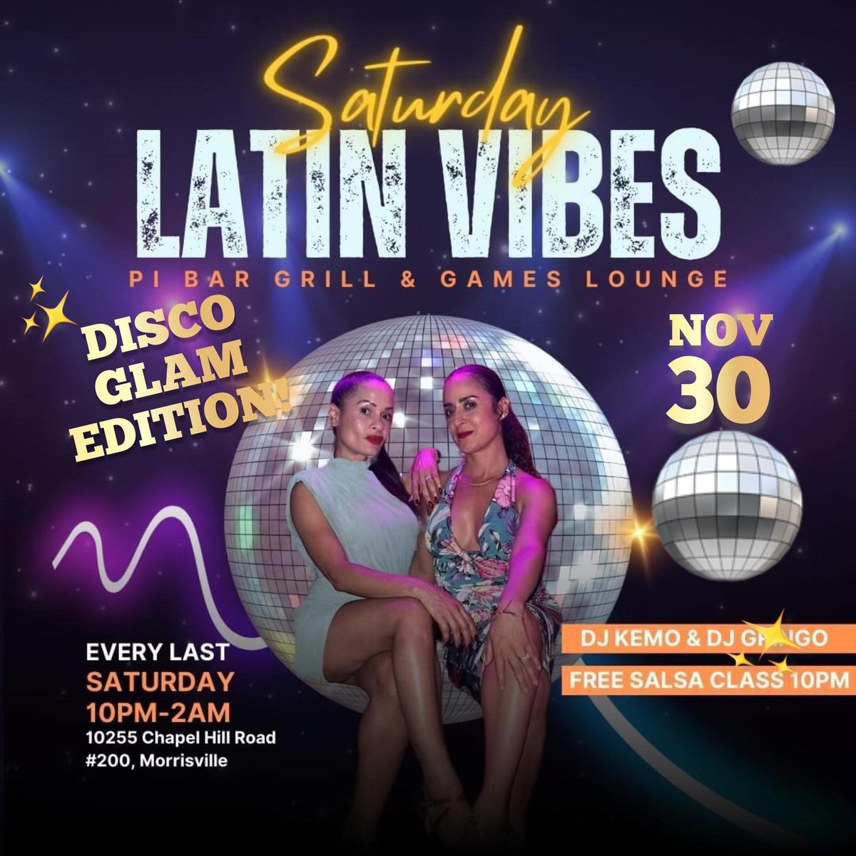 \ud83d\udc83DISCO GLAM\u2728Saturday Latin Vibes Social at Pi Bar