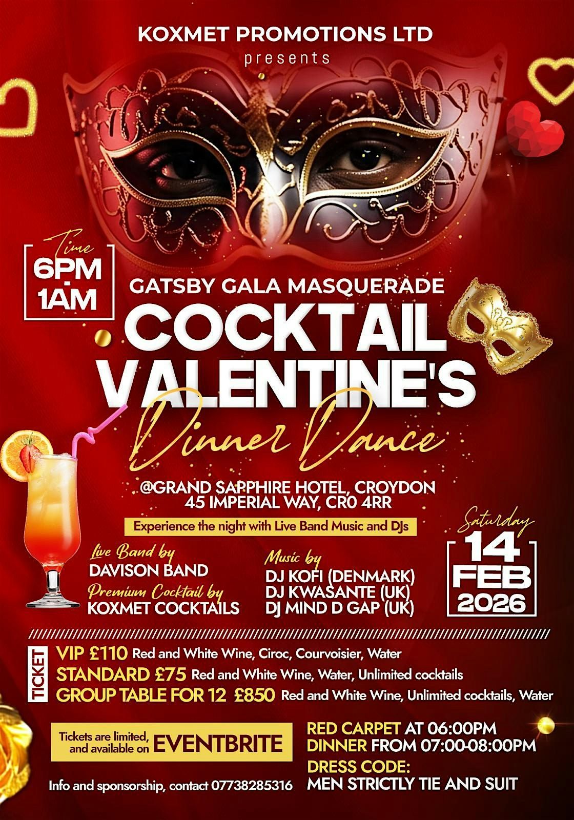 Gatsby Gala Masquerade  Cocktail Valentine's Dinner Dance