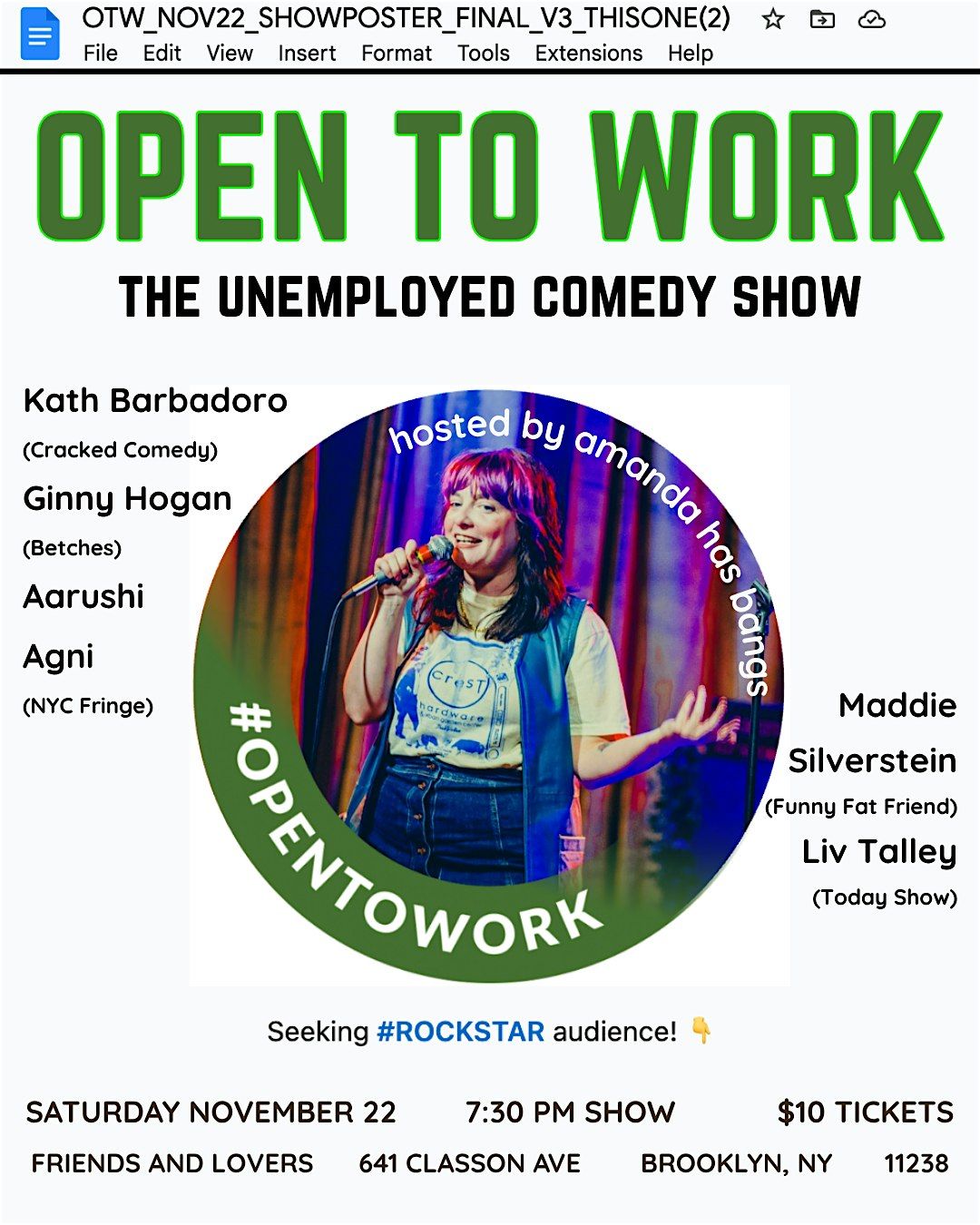 Open To Work: An Unemployed Comedy Show