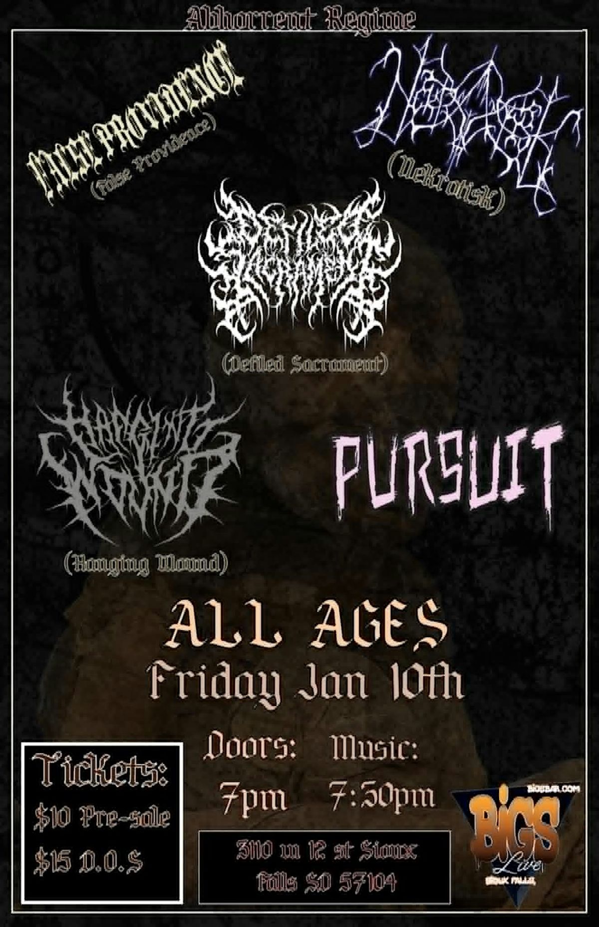 ABBORENT REGIME METAL SHOW at Bigs Bar Live