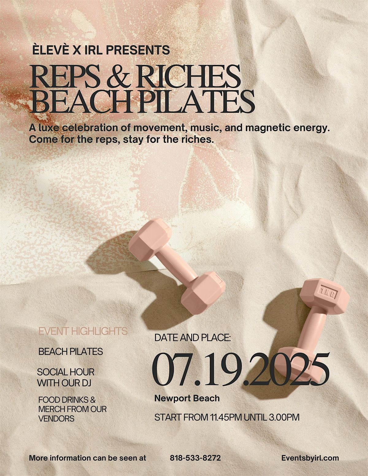 IRL X \u00c8LEV\u00c8 REPS AND RICHES: BEACH PILATES